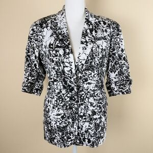 Coldwater Creek Black/White Ruched Sleeve Blazer Jacket